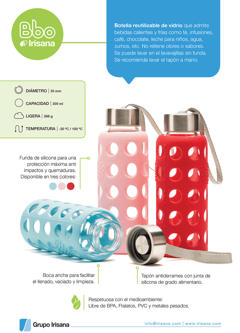 Caracteririscas botella irisana borosilicato